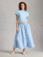 White Stuff Blue Riley Linen Midi Skirt - Image 3 of 5