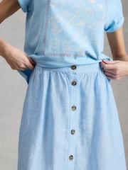 White Stuff Blue Riley Linen Midi Skirt - Image 4 of 5