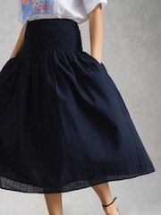 White Stuff Blue Suri Shirred Midi Skirt - Image 1 of 6