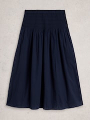 White Stuff Blue Suri Shirred Midi Skirt - Image 5 of 6