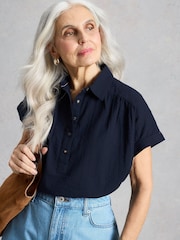 White Stuff Navy Blue Orla Button Through Shirt - Image 3 of 6