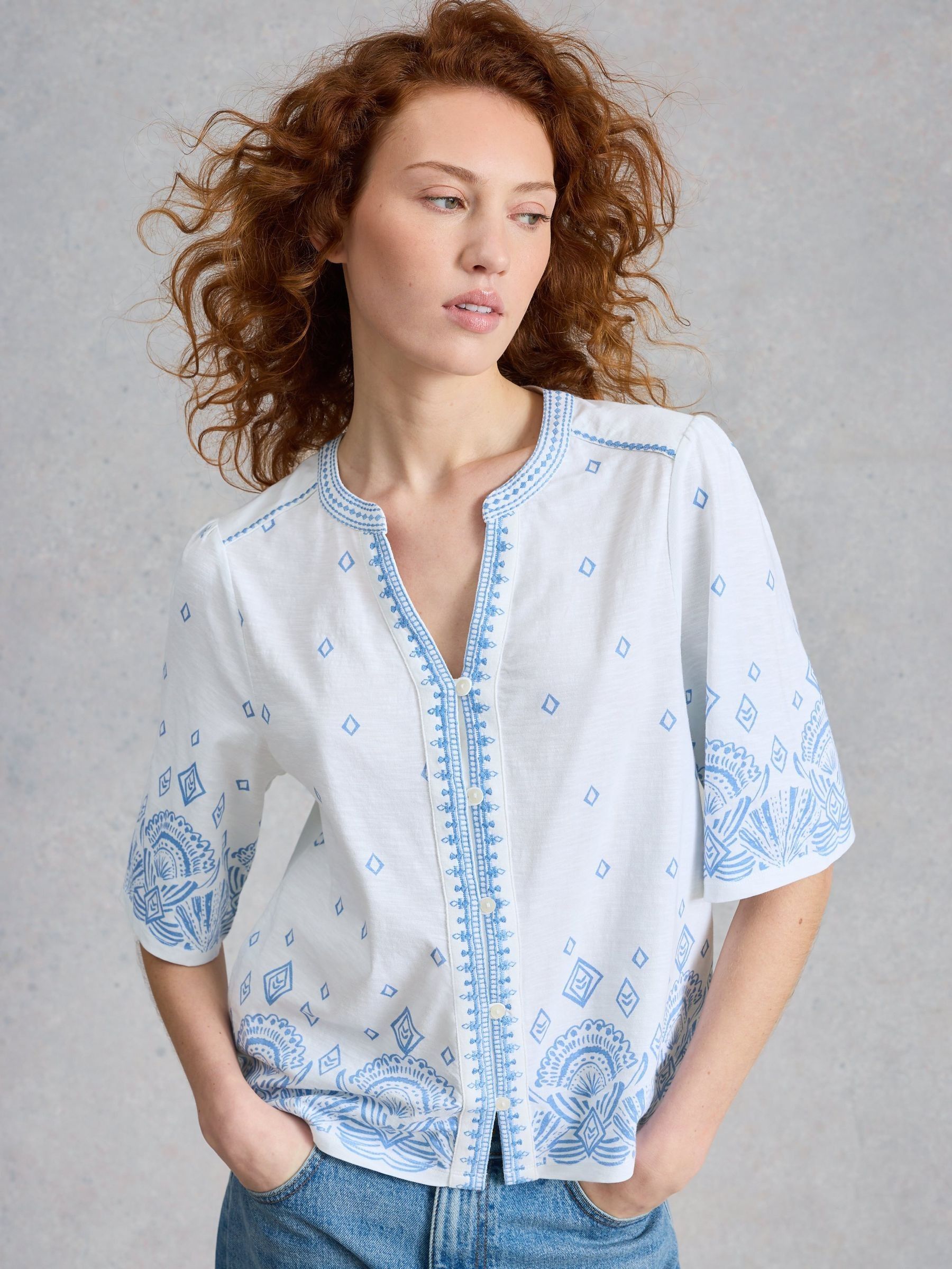 Buy White Stuff Blue Lizzie Border Embroidered Top from Next Canada