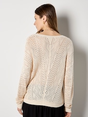 Apricot Natural Chevron Pointelle Knit Cardigan - Image 3 of 4