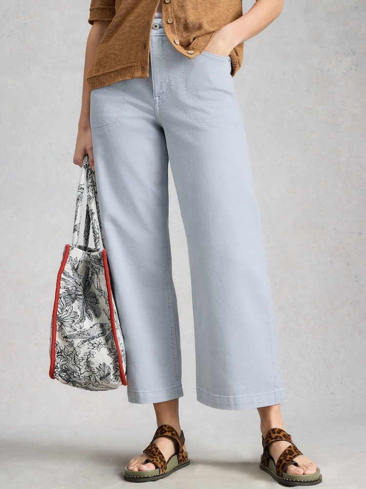 White Stuff Blue Tia Wide Leg Crop Jeans - Image 1 of 6