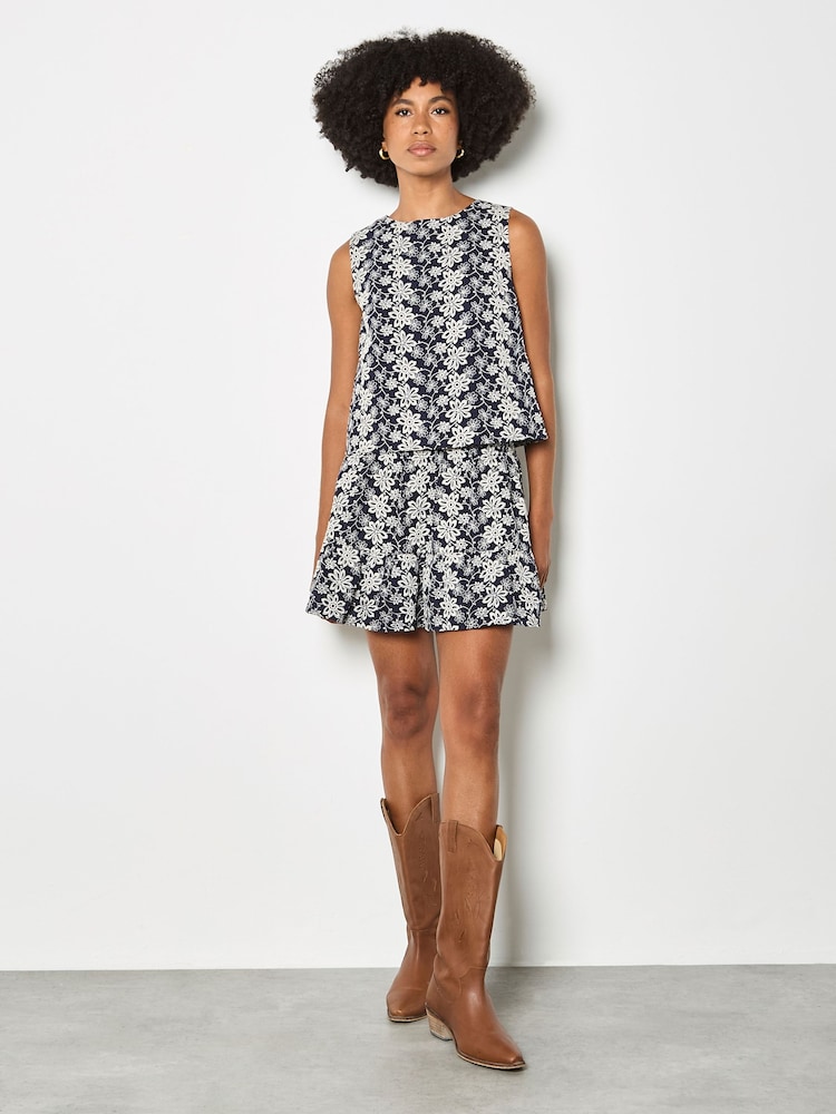 Apricot Blue Floral Embroidered Mini Skirt - Image 2 of 5 Apricot Blue Floral Embroidered Mini Skirt - Image 2 of 5