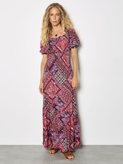 Apricot Purple Boho Folk Print Maxi Dress - Image 2 of 4