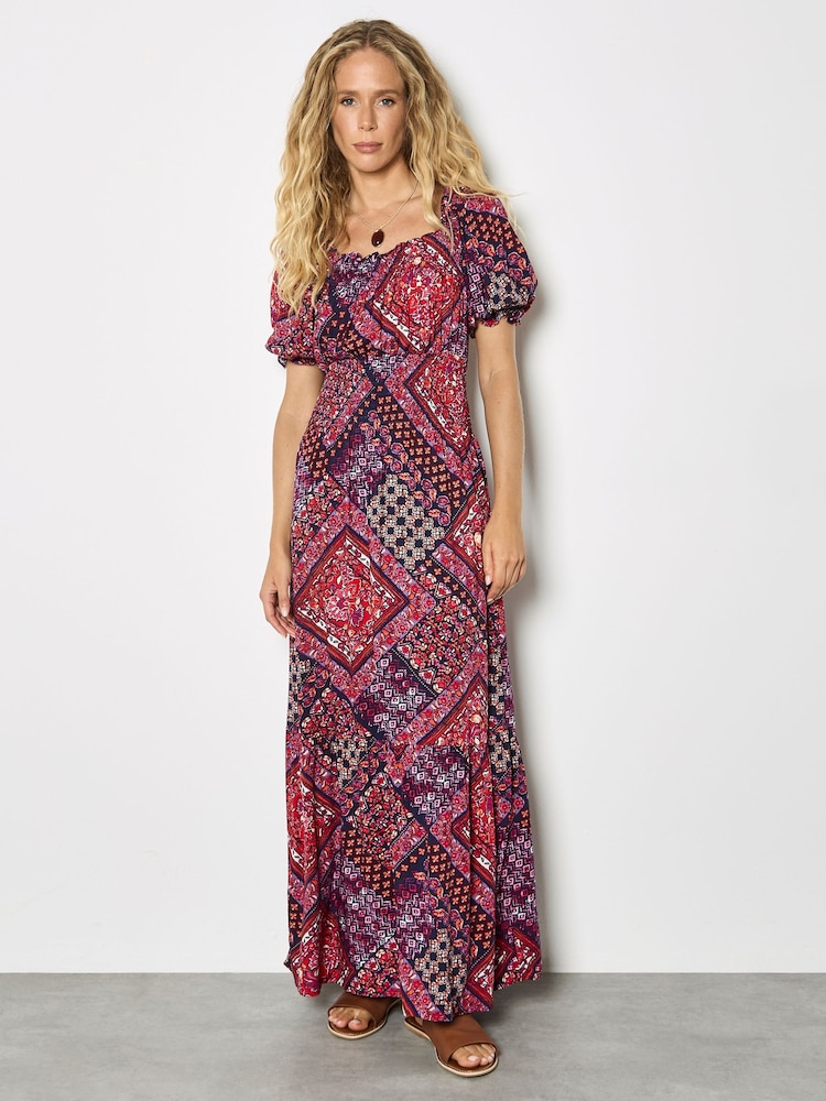 Apricot Purple Boho Folk Print Maxi Dress - Image 2 of 4