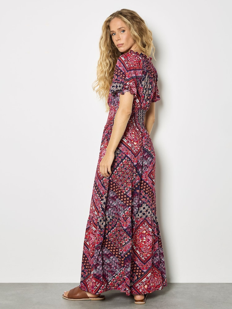 Apricot Purple Boho Folk Print Maxi Dress - Image 4 of 4