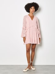 Apricot Pink Chiffon Floral Embroidered Mini Dress - Image 3 of 6