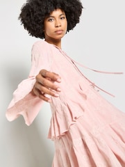 Apricot Pink Chiffon Floral Embroidered Mini Dress - Image 4 of 6