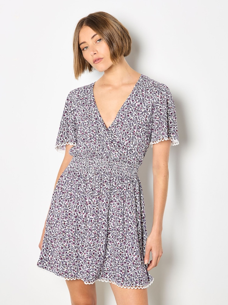 パープル - Apricot Ditsy Floral Gold Foil Mini Dress - 画像 1 / 4