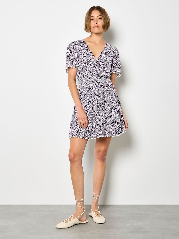 パープル - Apricot Ditsy Floral Gold Foil Mini Dress - 画像 2 / 4