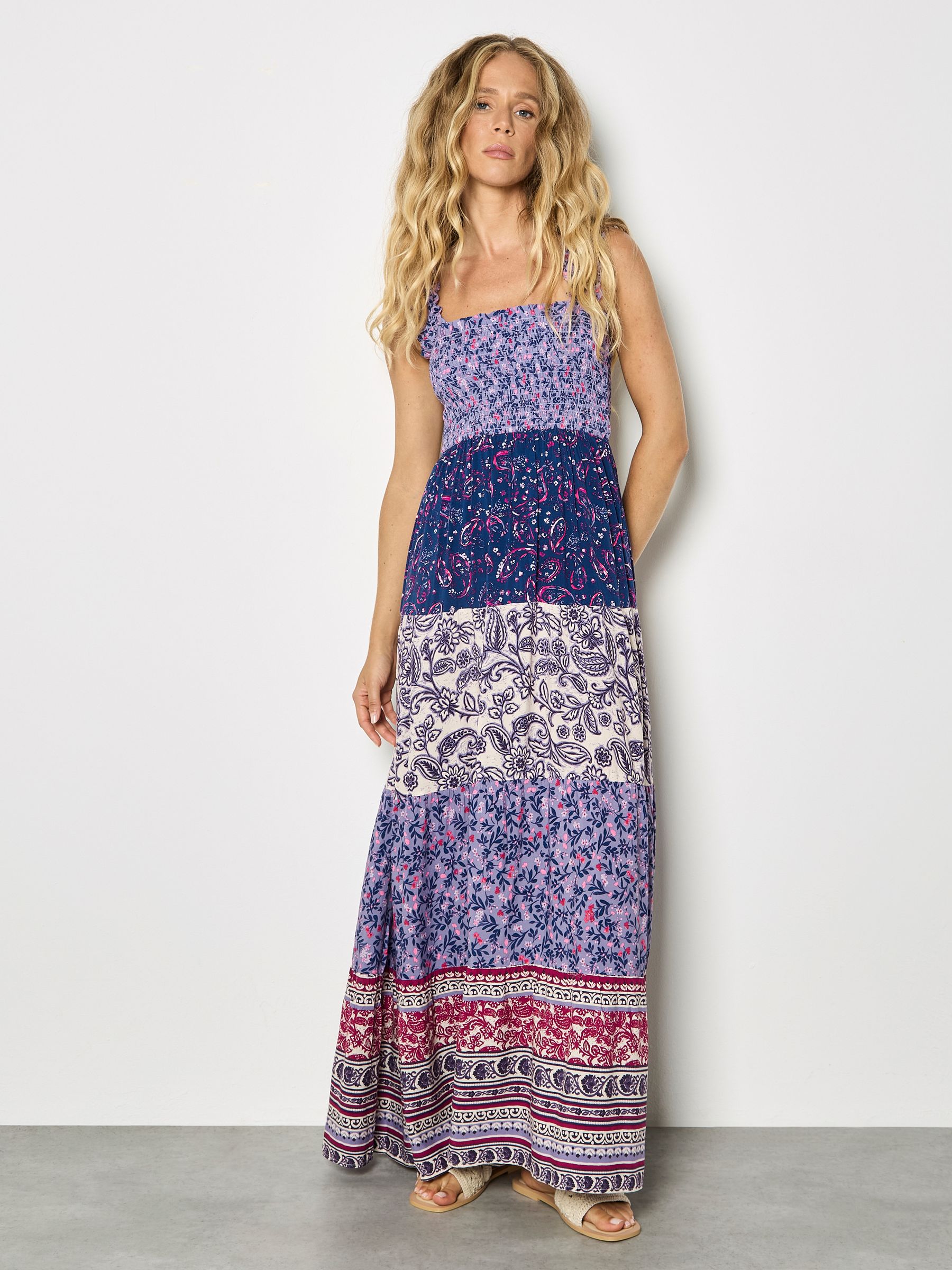 Buy Apricot Purple Patchwork Floral Paisley Maxi Dress from the