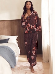 B by Ted Baker Chocolate Brown Floral Viscose Nylon Button Thorugh Pyjamas Set with Lace detail - 圖片 1，共 14