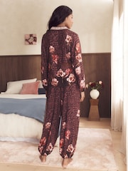 B by Ted Baker Chocolate Brown Floral Viscose Nylon Button Thorugh Pyjamas Set with Lace detail - 圖片 3，共 14