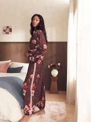 B by Ted Baker Chocolate Brown Floral Viscose Nylon Button Thorugh Pyjamas Set with Lace detail - 圖片 4，共 14