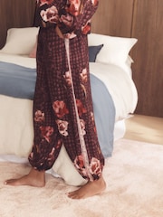 B by Ted Baker Chocolate Brown Floral Viscose Nylon Button Thorugh Pyjamas Set with Lace detail - 圖片 5，共 14