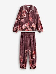 B by Ted Baker Chocolate Brown Floral Viscose Nylon Button Thorugh Pyjamas Set with Lace detail - 圖片 8，共 14