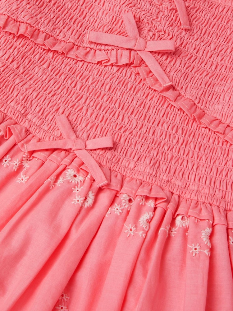 Monsoon Pink Embroidered Puff Sleeve Smocked Dress - Image 3 of 3