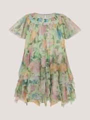 Monsoon Green Baby Nessa Floral Mesh Party Dress - Image 1 of 3