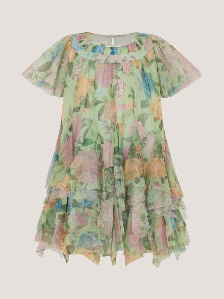 Monsoon Green Baby Nessa Floral Mesh Party Dress - Image 1 of 3