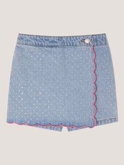 Monsoon Blue Rhinestone Scallop Denim Skort - Image 1 of 3