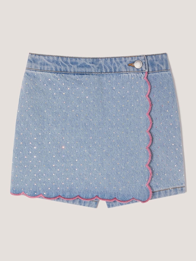 Monsoon Blue Rhinestone Scallop Denim Skort - Image 1 of 3