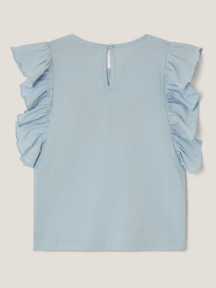 Monsoon Blue Floral Embroidered Frill T-Shirt - Image 2 of 3 Monsoon Blue Floral Embroidered Frill T-Shirt - Image 2 of 3