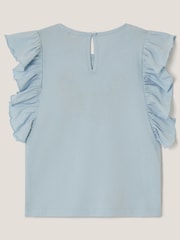 Monsoon Blue Floral Embroidered Frill T-Shirt - Image 4 of 5