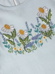 Monsoon Blue Floral Embroidered Frill T-Shirt - Image 5 of 5