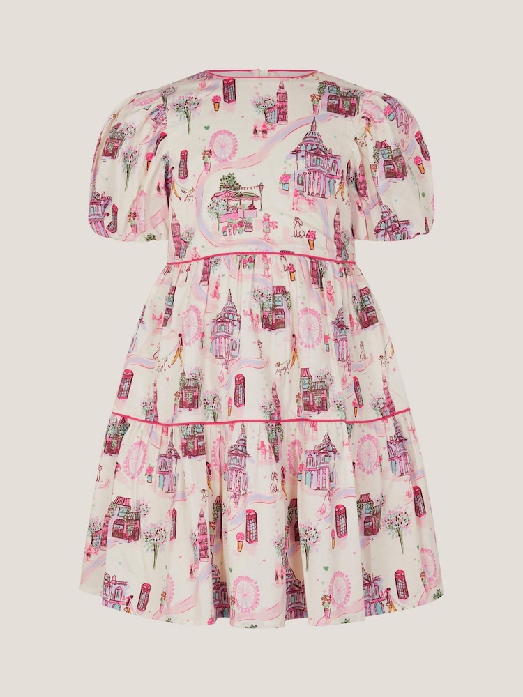 Monsoon Cream London Print Puff Sleeve Dress - Image 1 of 3 Monsoon Cream London Print Puff Sleeve Dress - Image 1 of 3