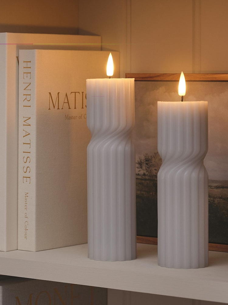 Lights4fun Set of 2 Twisted Pillar Candles with Infrared RC - Image 2 of 6