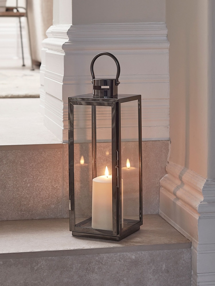 Lights4fun Grey Medium Stainless Steel Lantern & TruGlow® - Image 1 of 1