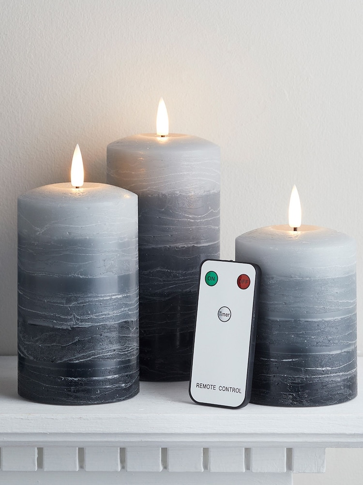 Lights4fun TruGlow Stacked Grey LED Pillar Candle Trio with Remote Control - Image 1 of 2