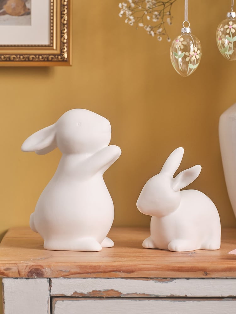 Lights4fun Set of 2 White Porcelain Bunnies - Image 2 of 6