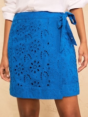 Love & Roses Cobalt Blue Broderie Wrap Mini Skirt - Image 1 of 4