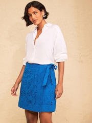 Love & Roses Cobalt Blue Broderie Wrap Mini Skirt - Image 2 of 4
