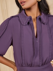 Love & Roses Aubergine Purple Zip Collar Plain Shirt Dress - Image 2 of 5