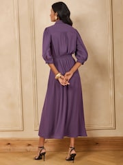 Love & Roses Aubergine Purple Zip Collar Plain Shirt Dress - Image 5 of 5