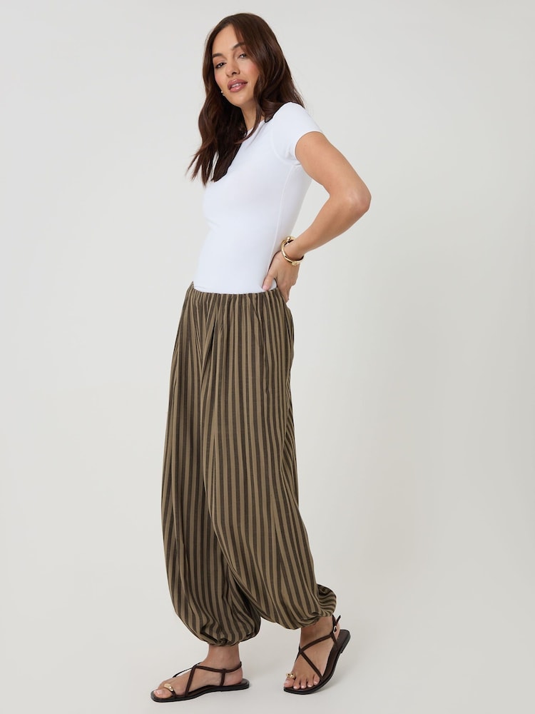 Threadbare Brown Stripe Balloon Trousers With Pockets - Image 1 of 4