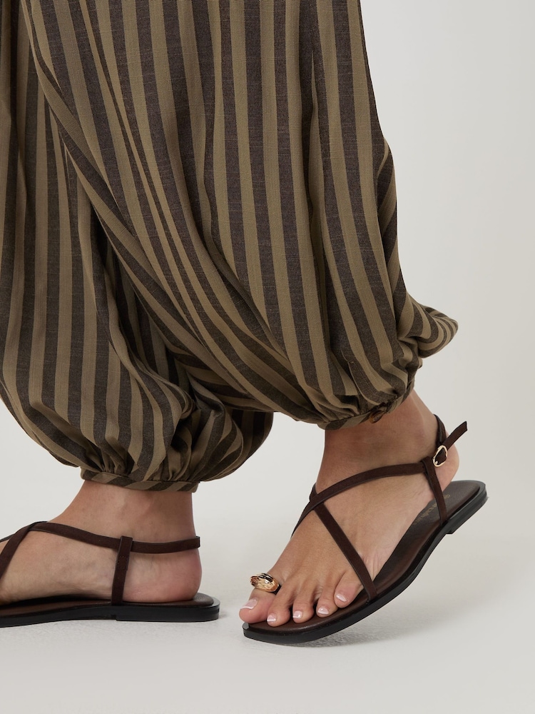 Threadbare Brown Stripe Balloon Trousers With Pockets - Image 4 of 4