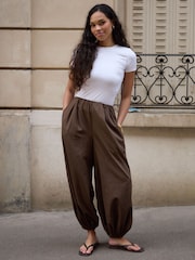 Threadbare Brown Balloon Trousers with Pockets - Image 1 of 5