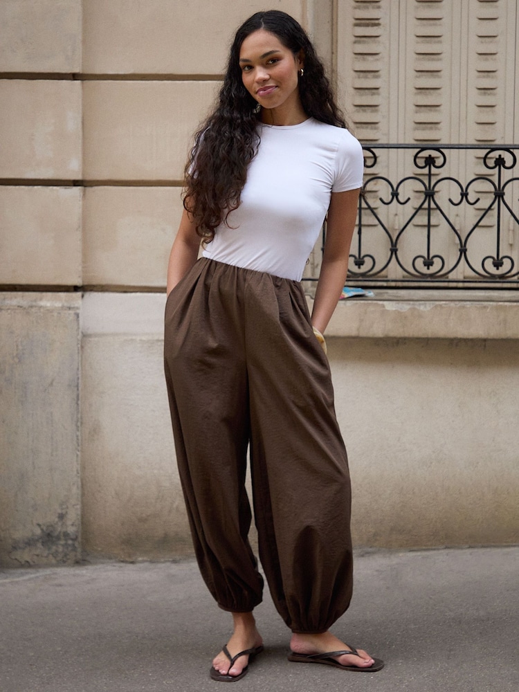 Threadbare Brown Balloon Trousers with Pockets - Image 1 of 5