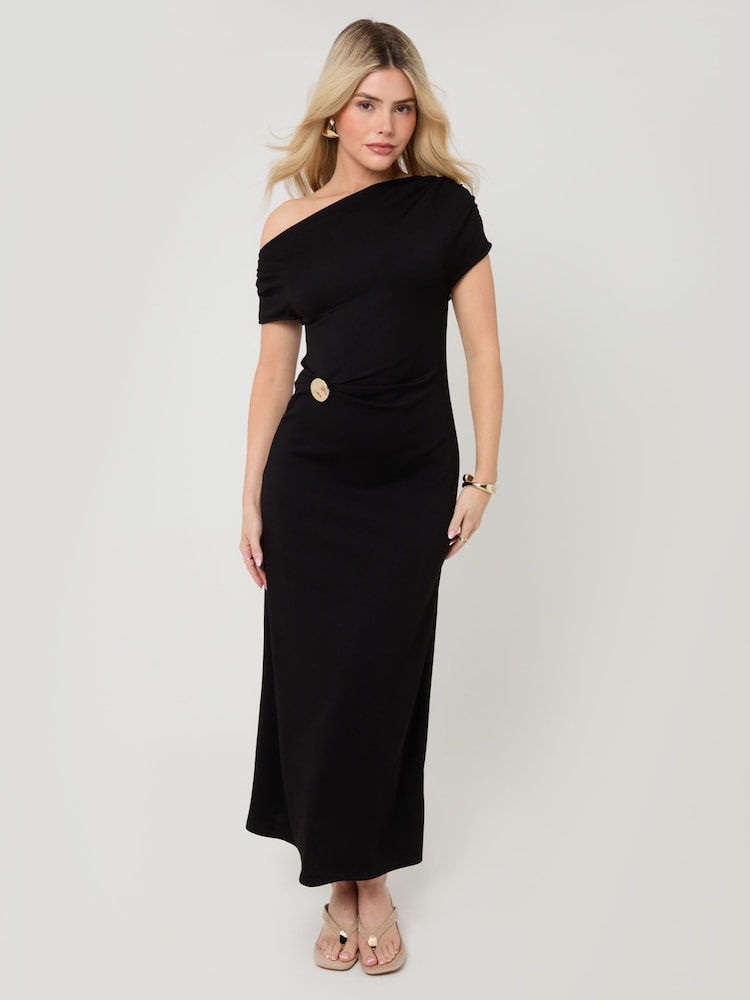 Threadbare Black Petite Off Shoulder Draped Jersey Maxi Dress - Image 1 of 4 Threadbare Black Petite Off Shoulder Draped Jersey Maxi Dress - Image 1 of 4