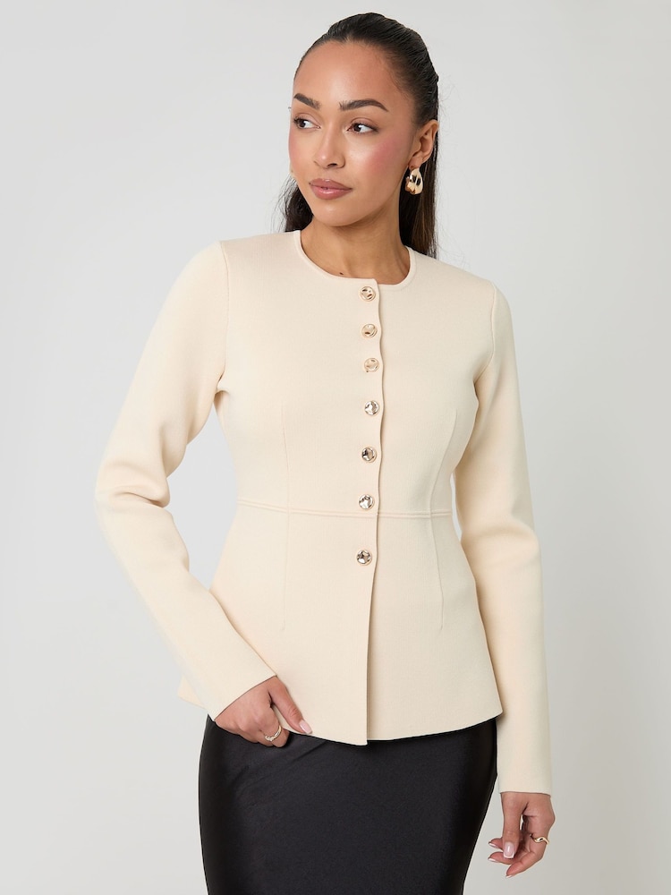 Threadbare Cream Cinched Crew Neck Cardigan - Image 1 of 4