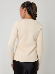 Threadbare Cream Cinched Crew Neck Cardigan - Image 2 of 4