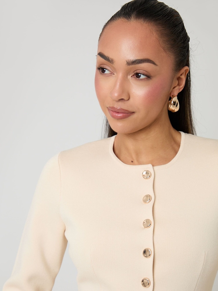 Threadbare Cream Cinched Crew Neck Cardigan - Image 4 of 4