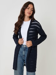 Threadbare Blue Pointelle Knit Longline Cardigan - Image 2 of 5