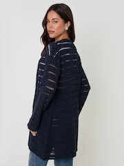 Threadbare Blue Pointelle Knit Longline Cardigan - Image 3 of 5