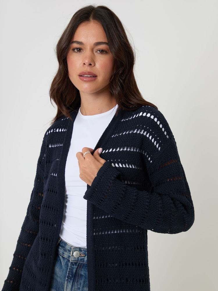 Threadbare Blue Pointelle Knit Longline Cardigan - Image 5 of 5